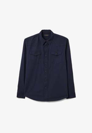 Marineblaue Langarmhemd aus Baumwolle, mit durchgehender Knopfleiste, zwei Brusttaschen und spitzem Kragen mit Schulterpasse.