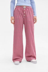 BDG Urban Outfitters - CHECK STRAIGHT LEG - Auduma bikses - red Miniatūras attēls 1