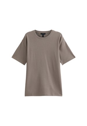 Bruine, t-shirt met korte mouwen met een losse pasvorm, geribbelde textuur, ronde halslijn en zonder zichtbare hardware of patronen.