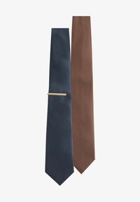Unselected, navy blue tan brown