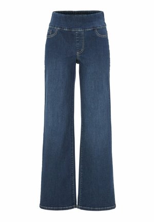 Mörkblå vida denimjeans med elastiskt midjeband och framfickor.
