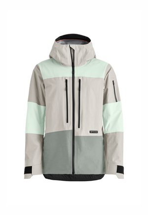 Leichte Jacke in Grau, Mint und Schwarz. Mit Kapuze, Reißverschlusstaschen, verstellbaren Ärmeln und einem color-blocked Design. Wasserabweisender Stoff.