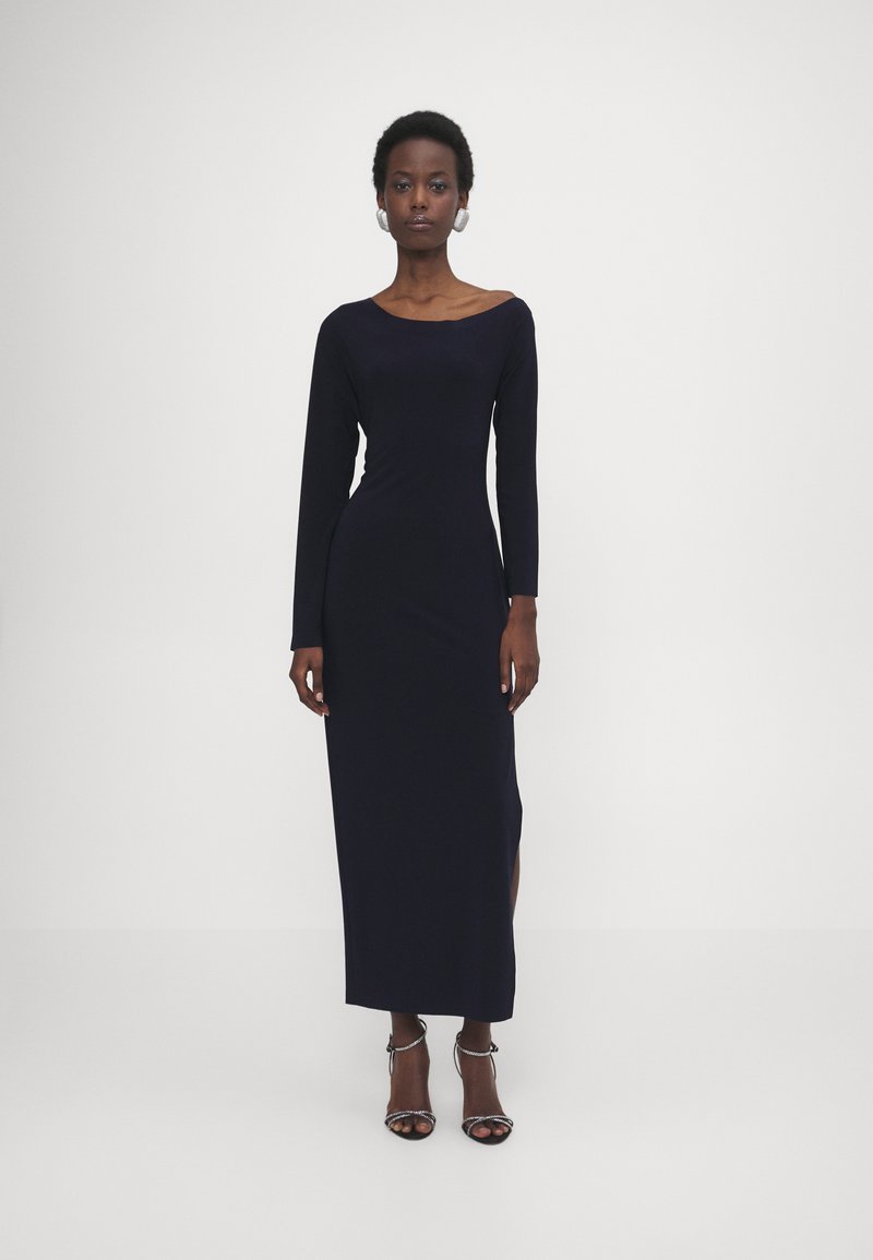 Norma Kamali LONG SLEEVE DROP SHOULDER SIDE SLIT GOWN - Jersey dress - true navy