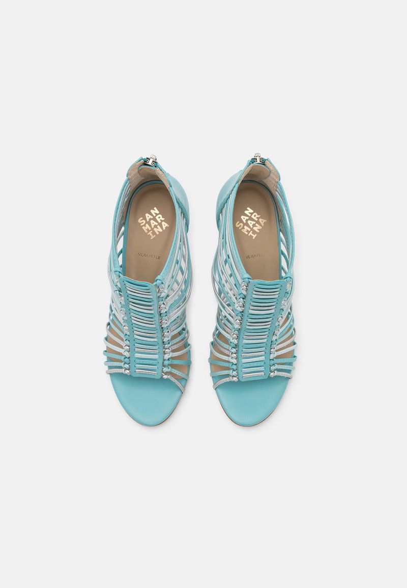 Sandales San Marina En Cuir Bleu Gris - Taille 40, Doublées Cuir, Talons Fins (Très Bon État)