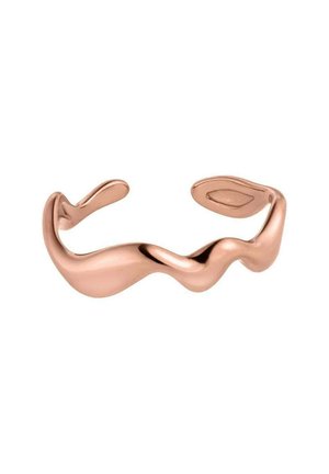 Glatter, wellenförmiger offener Armreif aus Roségold mit abgerundetem, fließendem abstraktem Design und polierter Oberfläche auf weißem Hintergrund.