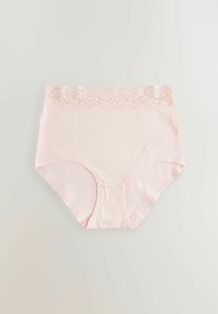 Rosa bomullsbrief med en delikat spetsmidja med en scalloped kant. Mjuk struktur och design för full täckning.