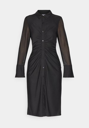 BUTTON FRONT RUCHED MIDI - Koktélruha / Partiruha - black