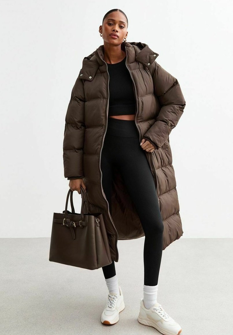 Puffer Jacket New Look Longline Coats Cameo Rose Stone Hooded