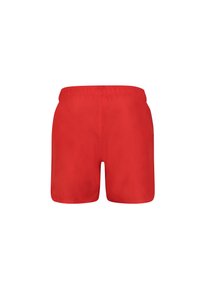 Bañador rojo con una textura lisa, cinturilla elástica y sin patrones ni acentos visibles, con un diseño simple y recto.