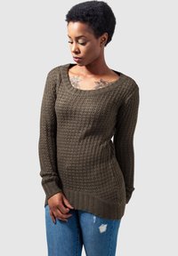 LADIES LONG WIDENECK SWEATER - Pullover - olive