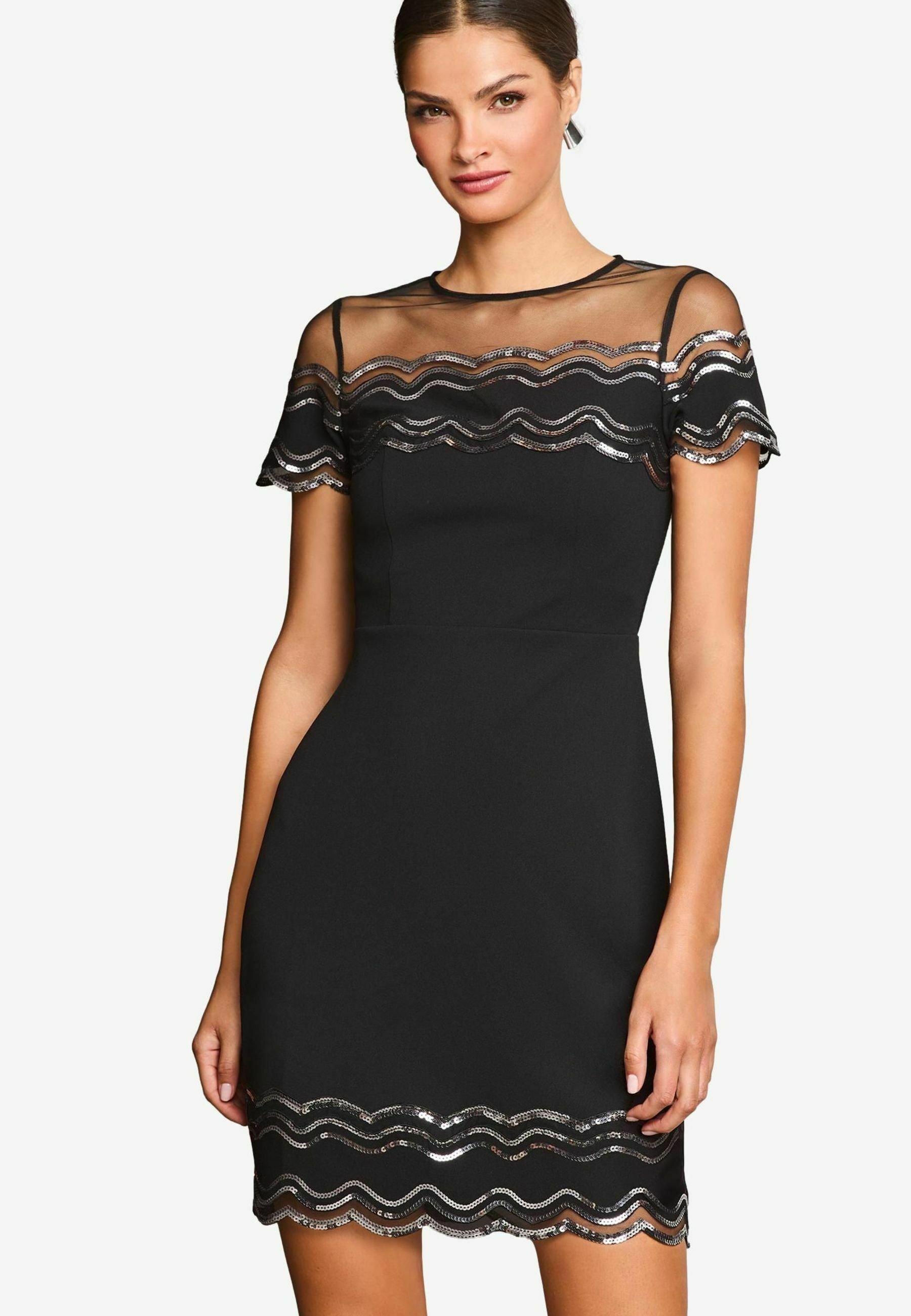 lipsy all over sequin scallop bodycon dress SHORT SLEEVE A LINE - Day - black Inseam:31