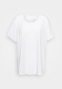 Camiseta blanca de Nike con escote redondo, mangas cortas y tejido suave y ligero. Presenta un pequeño logo en el pecho.