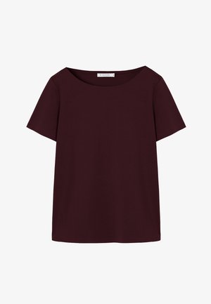 Bordo krāsas īsroku T-krekls ar apaļu kakla izgriezumu, mīkstu tekstūru un vaļēju piegriezumu, izgatavots no elpojoša auduma.