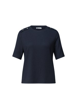 Street One, ROUND-NECK T-SHIRT WITH BUTTON DETAILS - T-shirts basic - darkest blue