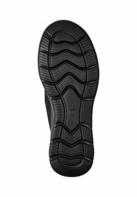 Black rubber shoe sole with textured grip pattern, featuring wavy lines and circular accents. Size marked as "37." Smooth finish overall.