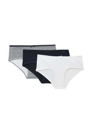 Culottes en coton pour femmes en noir et blanc : blanc uni, noir uni et rayures noir et blanc, chacun avec un petit nœud sur la ceinture.