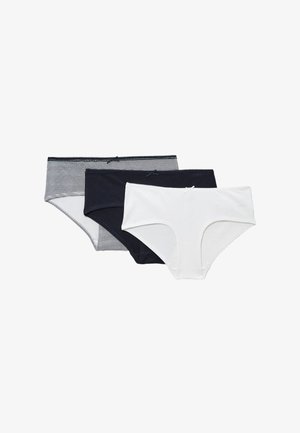 Culottes en coton pour femmes en noir et blanc : blanc uni, noir uni et rayures noir et blanc, chacun avec un petit nœud sur la ceinture.