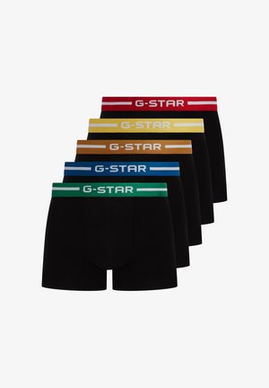 Boxer da uomo G-STAR, confezione da cinque, tessuto nero, colori del girovita a contrasto: rosso, giallo, arancione, blu, verde; materiale elasticizzato, design aderente.
