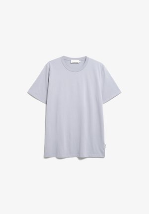 Lichtgrijze t-shirt met korte mouwen, gemaakt van zachte stof, met een ronde hals en een rechte pasvorm, voorzien van een klein label op de zijnaad.