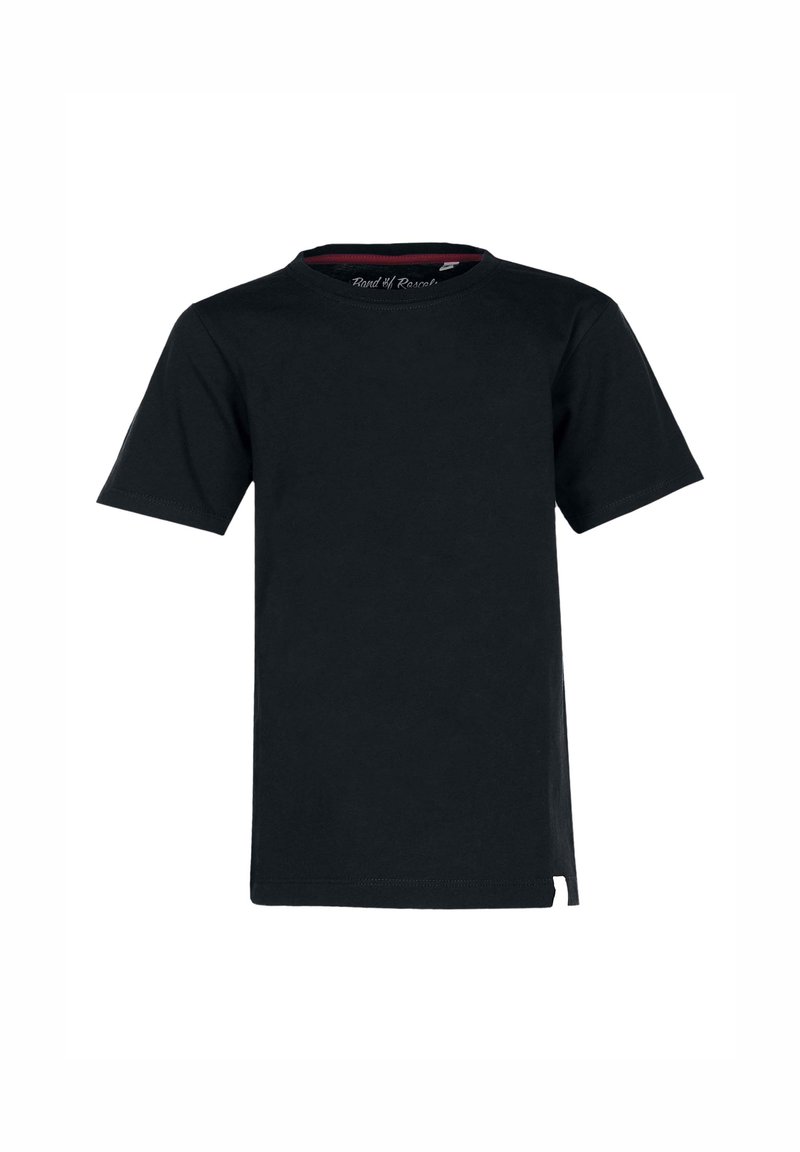 Svart kortärmad T-shirt i bomull. Klassisk rundhalsdesign med en subtil sidoklyvning. Slät textur och jämn sömnad.