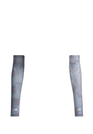 Arm sleeves in a light gray with a subtle cloud pattern, made from breathable, stretchy fabric; features an Adidas logo near the cuff.