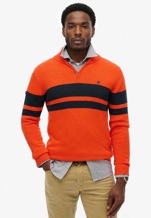 STRIPE HALF ZIP  - Trui - bold orange/eclipse navy