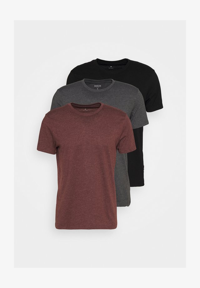 SHORT SLEEVE CREW 3 PACK - T-paita - black/charcoal/burgundy