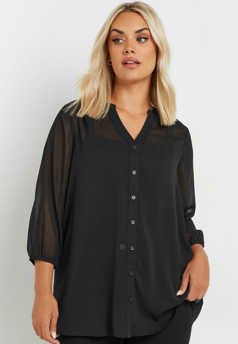 Yours Clothing SHEER NOTCH NECK - Camicetta - black