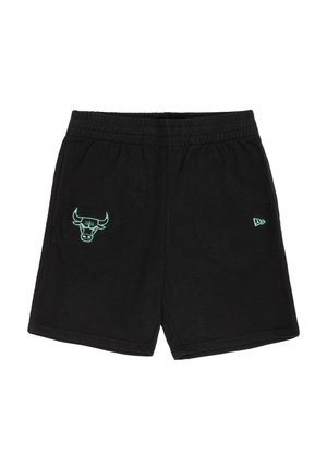 Pantaloncini neri in cotone con fascia elastica in vita, caratterizzati da un logo turchese del toro sulla gamba sinistra e un piccolo emblema turchese sulla destra.