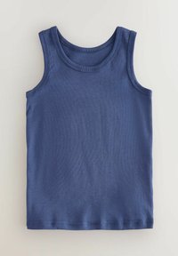 Meriharmaa ilmanhiha tanktoppi pehmeästä, sileästä kankaasta, jossa on pyöreä kaula-aukko ja litteät saumat. Ei näkyviä kuvioita tai yksityiskohtia.