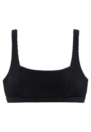 Zwarte geribbelde crop top met brede schouderbanden en een gestructureerd ontwerp, met een textuurstof en een vaste band aan de onderkant.