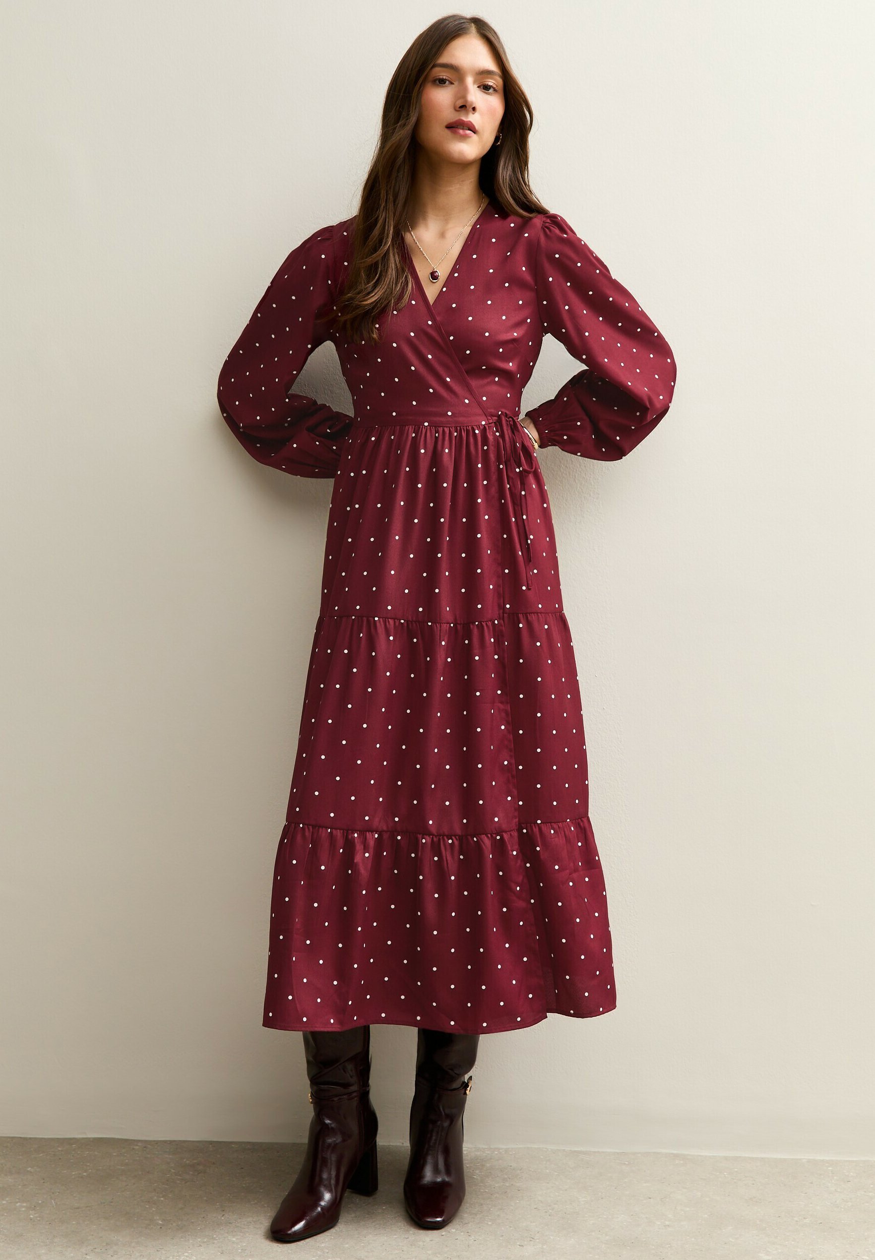 New Look CREPE POLKA DOT WRAP MIDI - Day dress - red pattern/mottled red - Zalando New Look CREPE POLKA DOT WRAP MIDI - Day dress - red pattern/mottled red - Zalando