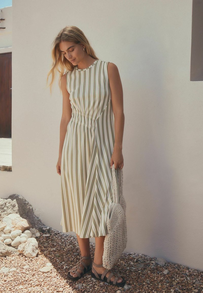 next jersey dress - khaki green stripe/white 1000104903-GRN