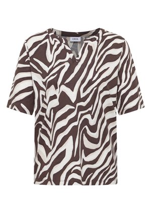 Cecil, T-SHIRT MIT SPLIT NECK MIT PRINT - T-shirt print - brown cacao