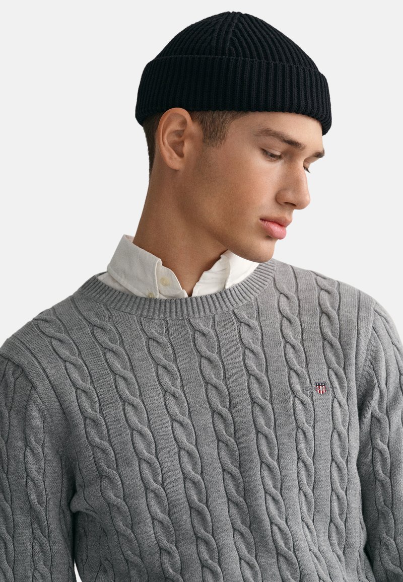 GANT CABLE C NECK - Strickpullover - grey melange/hellgrau-meliert 