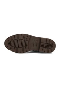 Semelle en caoutchouc marron avec un motif de bande de roulement texturé. Présente un design plat, des bords larges et une surface lisse pour une meilleure adhérence. Taille 37 étiquetée.