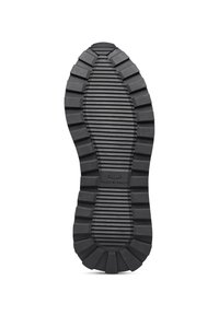Sole di scarpa in gomma nera con un motivo testurizzato a strisce. Presenta delle nervature per la presa e il logo "VOILE BLANCHE" impresso al centro.