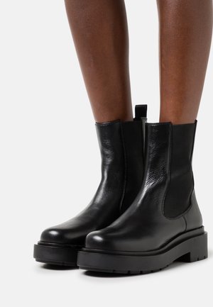 LEATHER - Platform ankle boots - black