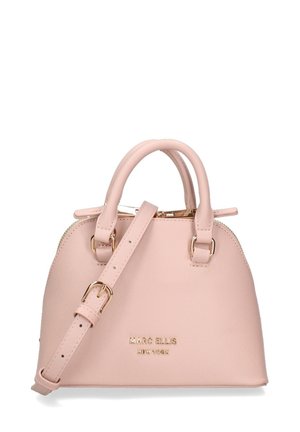 Piccola borsa a tracolla rosa realizzata in materiale sintetico testurizzato, con doppi manici, una tracolla removibile e dettagli in metallo color oro.