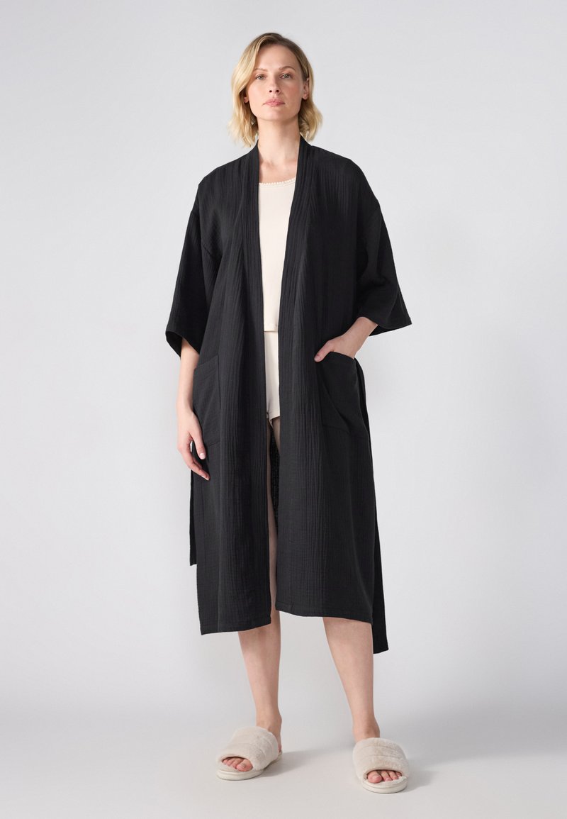 Anna Field MUSLIN COTTON BATHROBE - Dressing gown - black - Zalando.co.uk