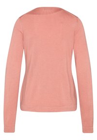 Maglione a maniche lunghe di un delicato rosa chiaro, realizzato in morbido tessuto a maglia. Presenta un collo rotondo e polsini a costine. Nessun motivo o decorazione visibile.