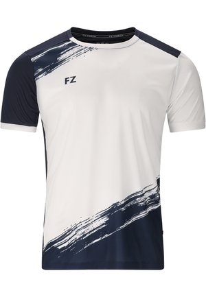 Valkoinen ja laivastonsininen lyhythihainen urheilupaita siveltimenvedon kuviolla ja "FZ"-logolla vasemmassa rinnassa.