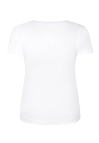 Witte t-shirt met korte mouwen en ronde hals, gemaakt van zachte katoen, met een gladde textuur en een rechte zoom zonder extra patronen of hardware.