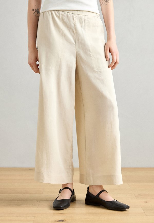 PANTS CULOTTE STYLE ELASTIC WAISTBAND SEAM POCKETS - Trousers - stone