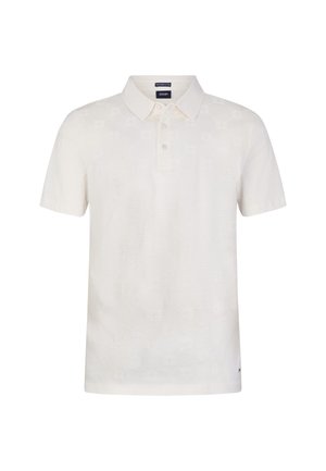 Poloshirt mit Kurzärmeln in Off-White, mit einem strukturierten Muster, Knopfleiste mit drei Knöpfen und einem kleinen Logo-Akzent am Saum.