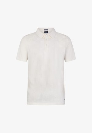 Poloshirt mit Kurzärmeln in Off-White, mit einem strukturierten Muster, Knopfleiste mit drei Knöpfen und einem kleinen Logo-Akzent am Saum.