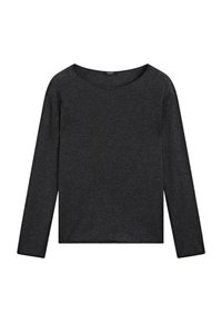 Langærmet top med rund hals i mørkegrå, lavet af blødt stof. Har en afslappet pasform og sømløs konstruktion for komfort.