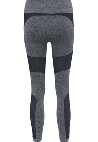 Grå träningsleggings med en kontrasterande mörk paneldesign. Slät textur, figurnära passform och medelhög midja för komfort.