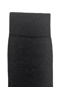 Calzini neri a coste con un polsino spesso, realizzati in materiale morbido ed elastico. La texture è liscia, con un colore uniforme e dettagli minimi.