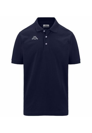 Polo shirt blu navy in cotone con colletto classico, due bottoni e logo Kappa bianco sul lato sinistro del petto. Maniche corte.